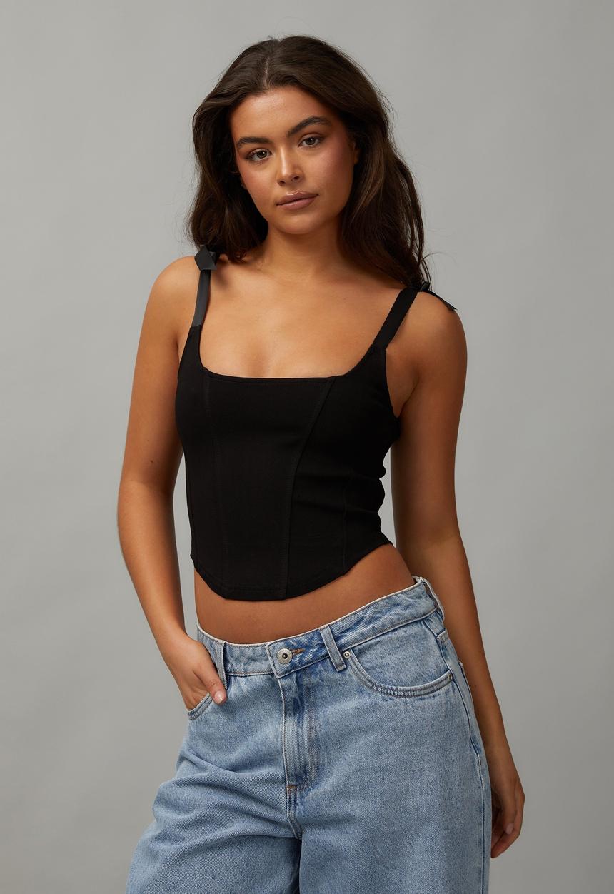 Factorie - Denim Ribbon Corset - Black