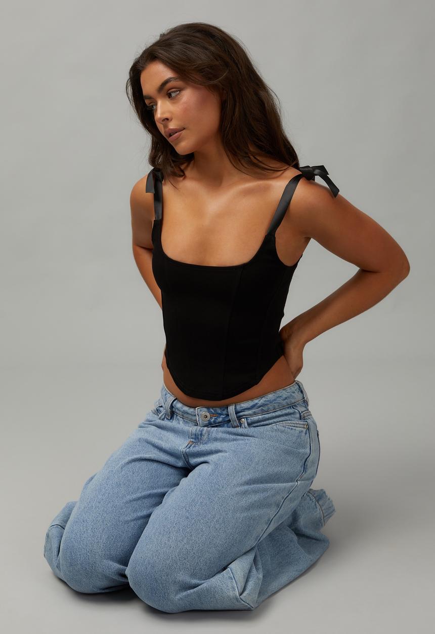 Factorie - Denim Ribbon Corset - Black
