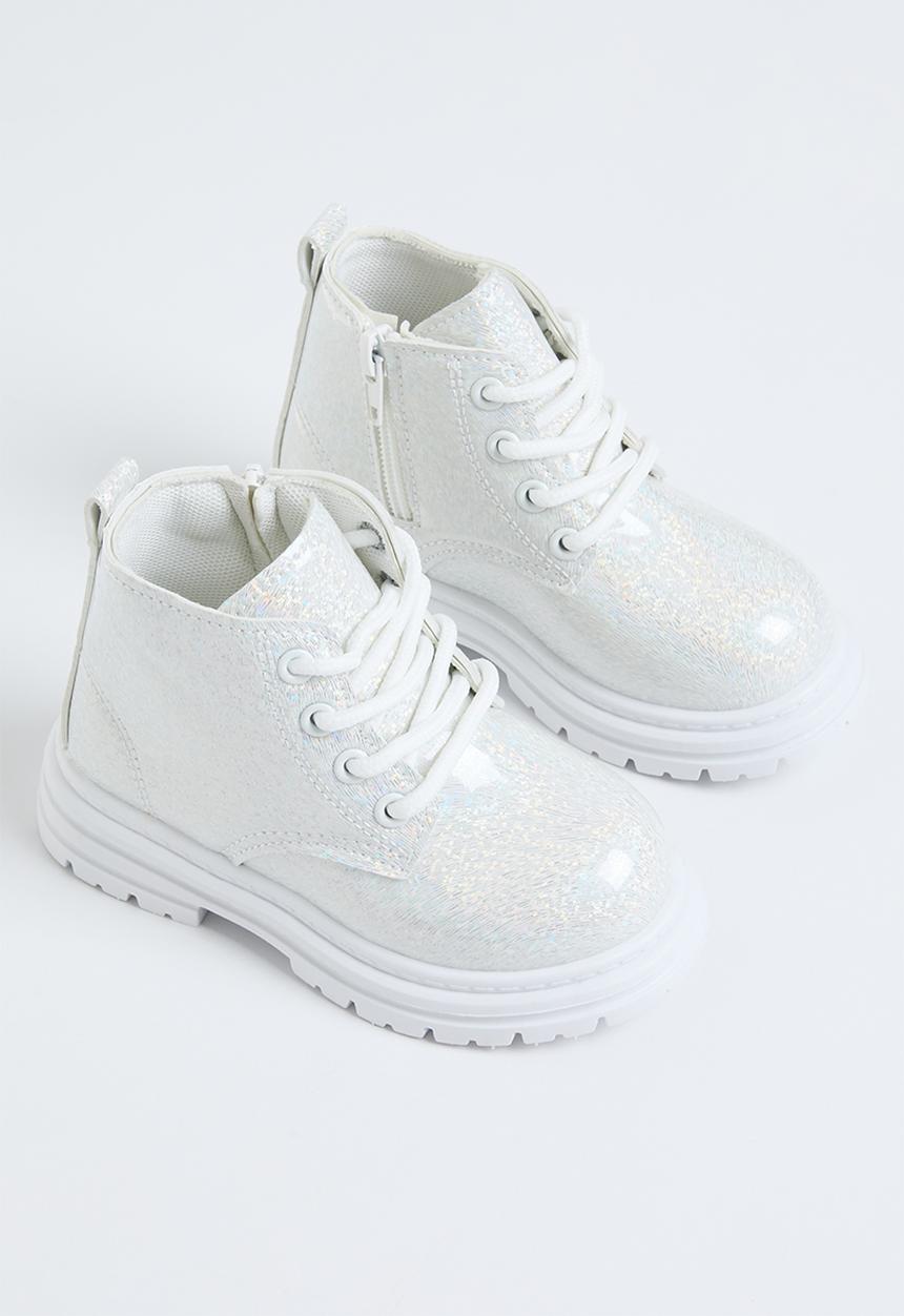 Pop Candy - Patent lace up boots - silver