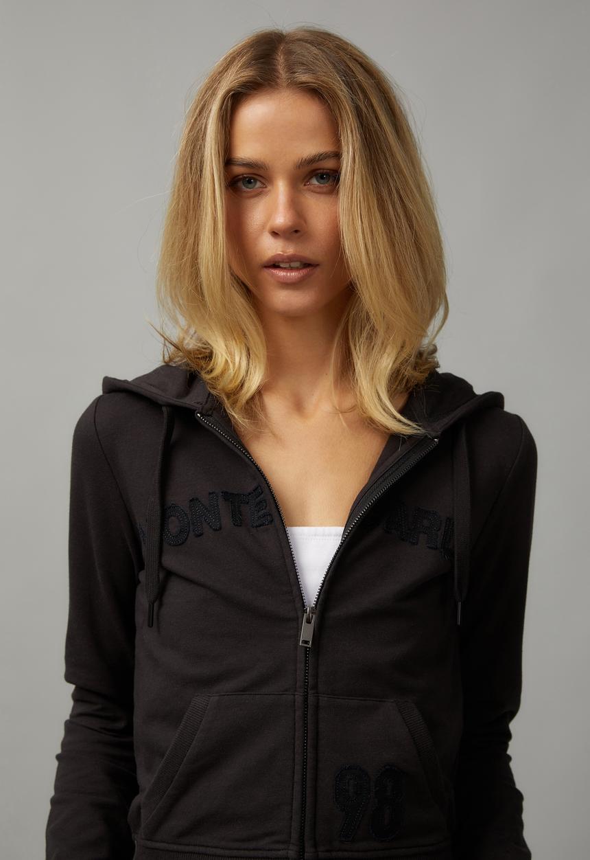 Factorie - Lightweight Graphic Zip Through Hoodie - Washed Black/Monte Carlo