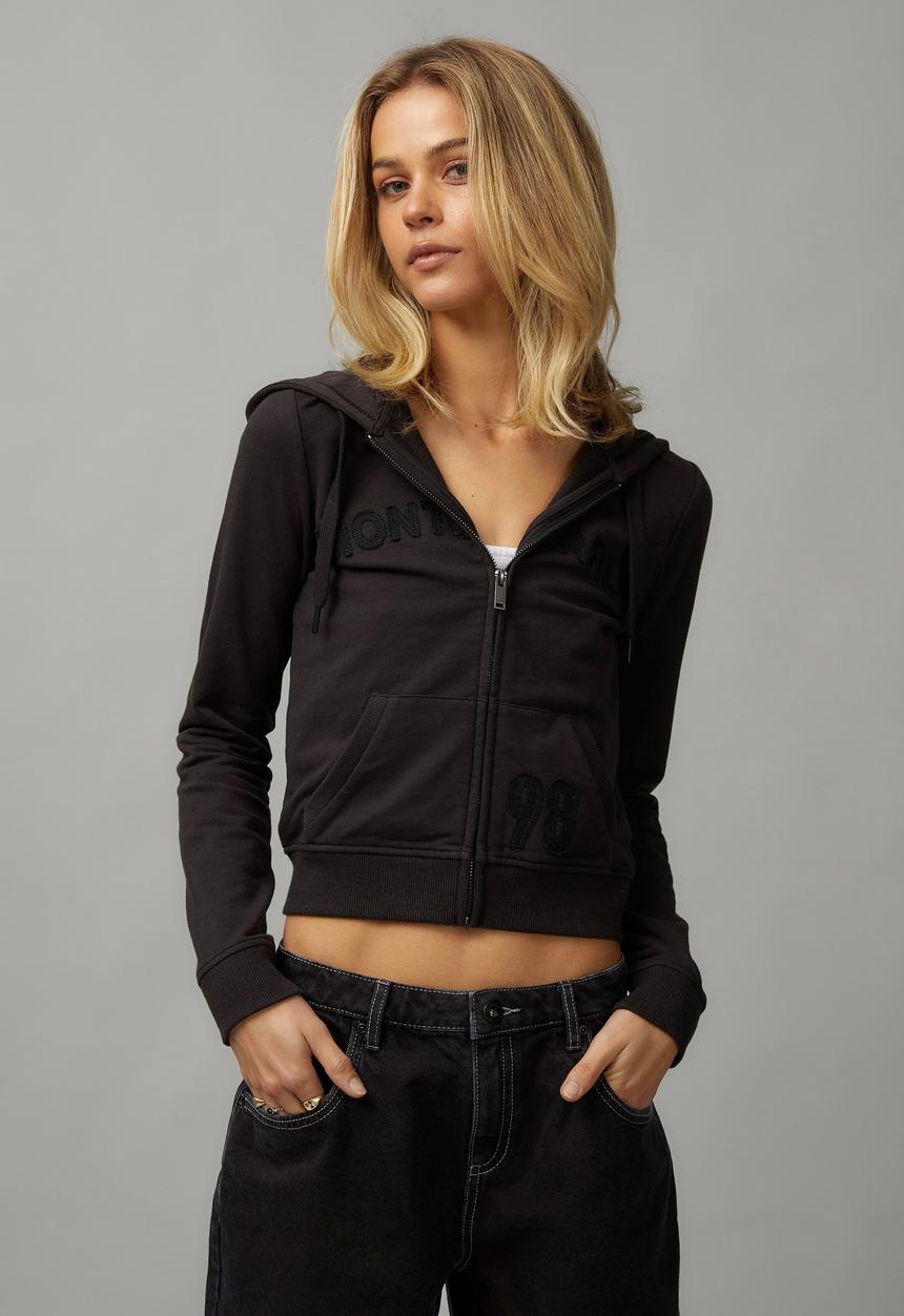Factorie - Lightweight Graphic Zip Through Hoodie - Washed Black/Monte Carlo