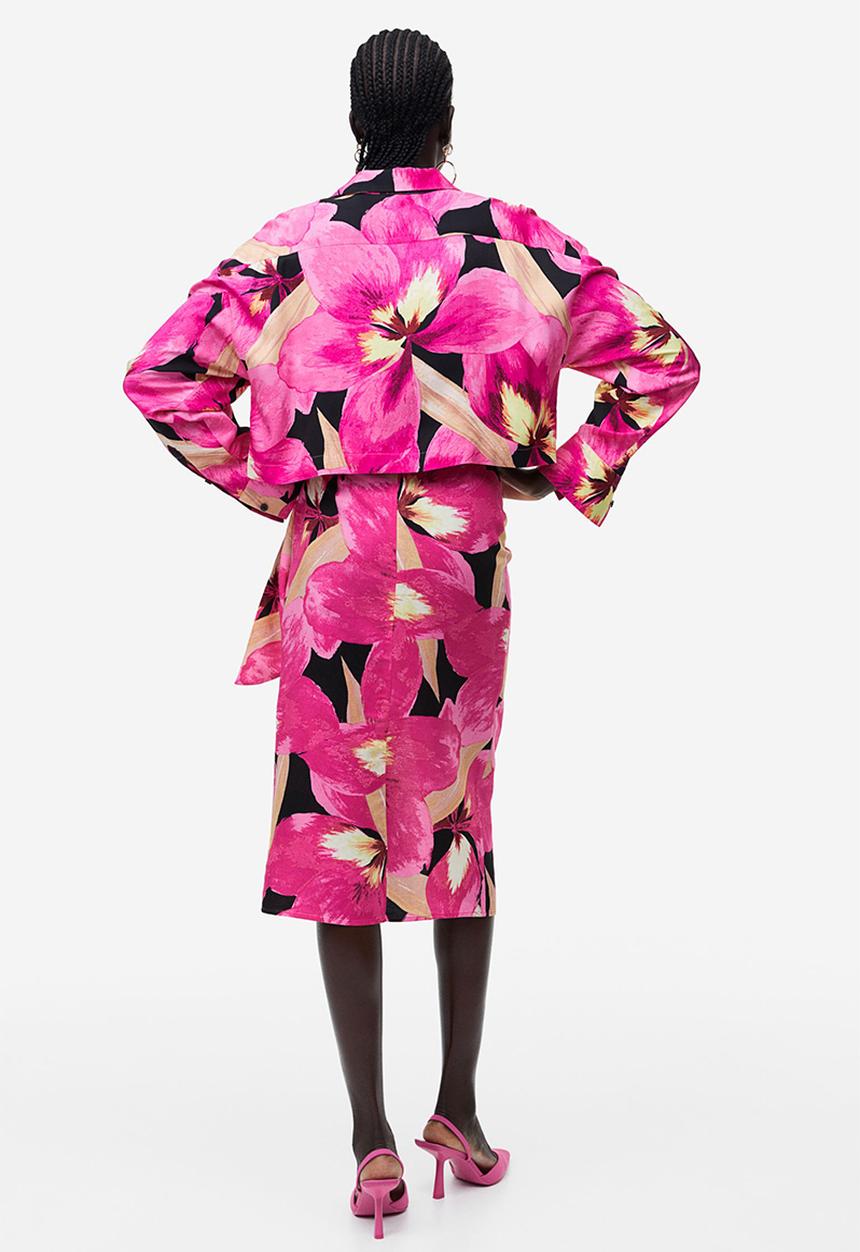 H&M - Linen-blend wrapover skirt - cerise orchids
