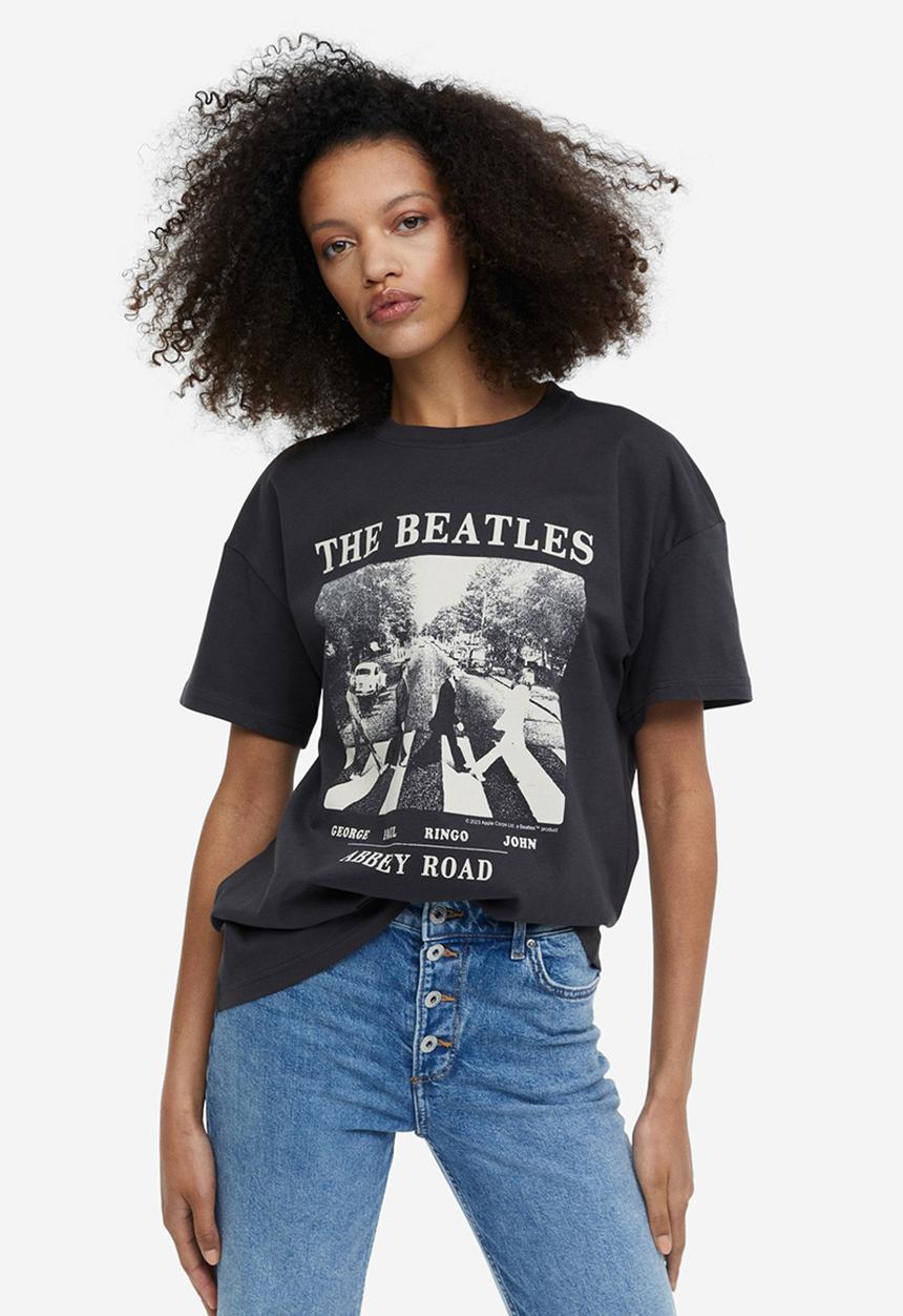 H&M - Oversized printed T-shirt - dark grey the beatles