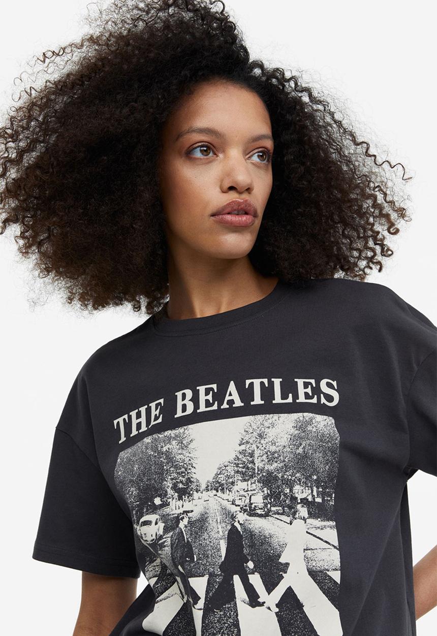 H&M - Oversized printed T-shirt - dark grey the beatles