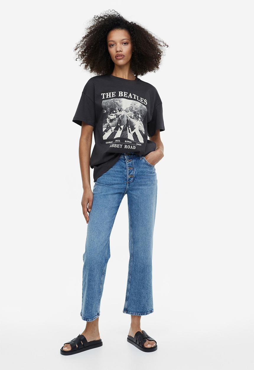 H&M - Oversized printed T-shirt - dark grey the beatles