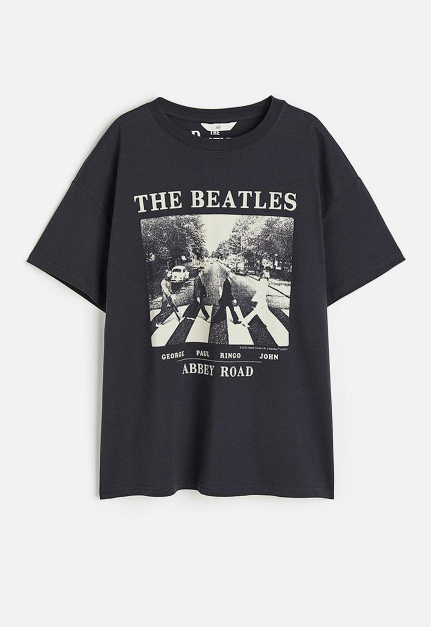 H&M - Oversized printed T-shirt - dark grey the beatles