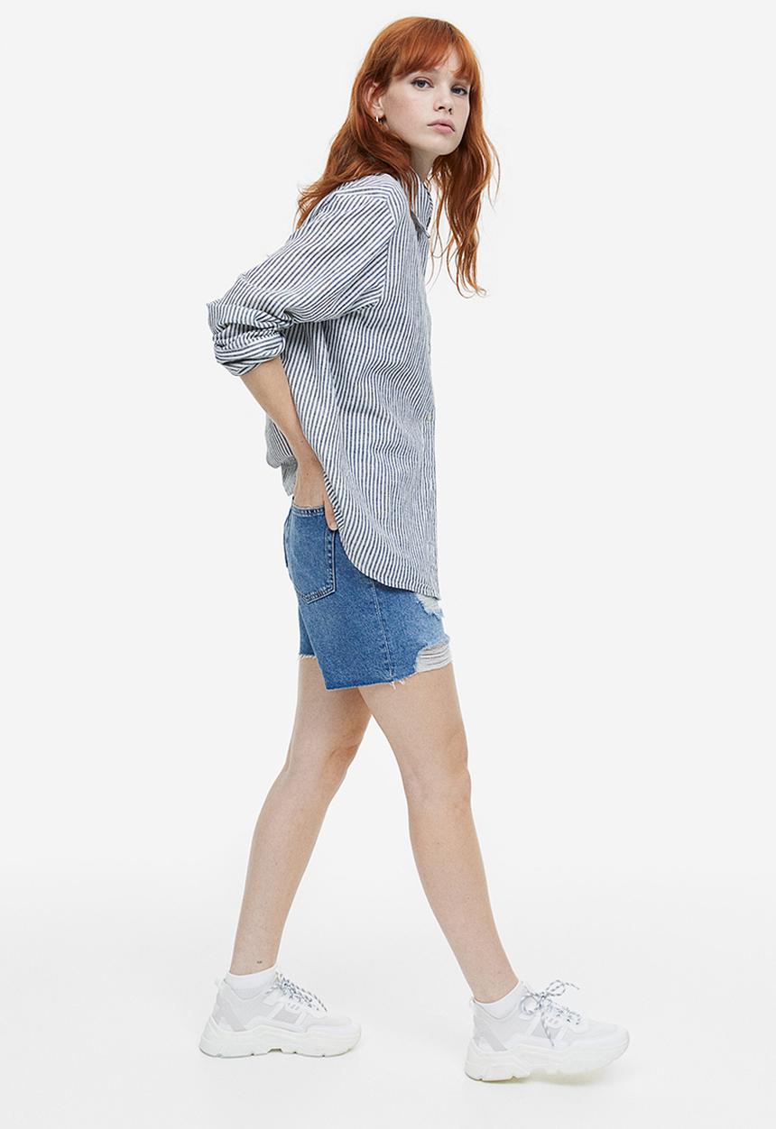 H&M - Linen-blend shirt - black & white striped