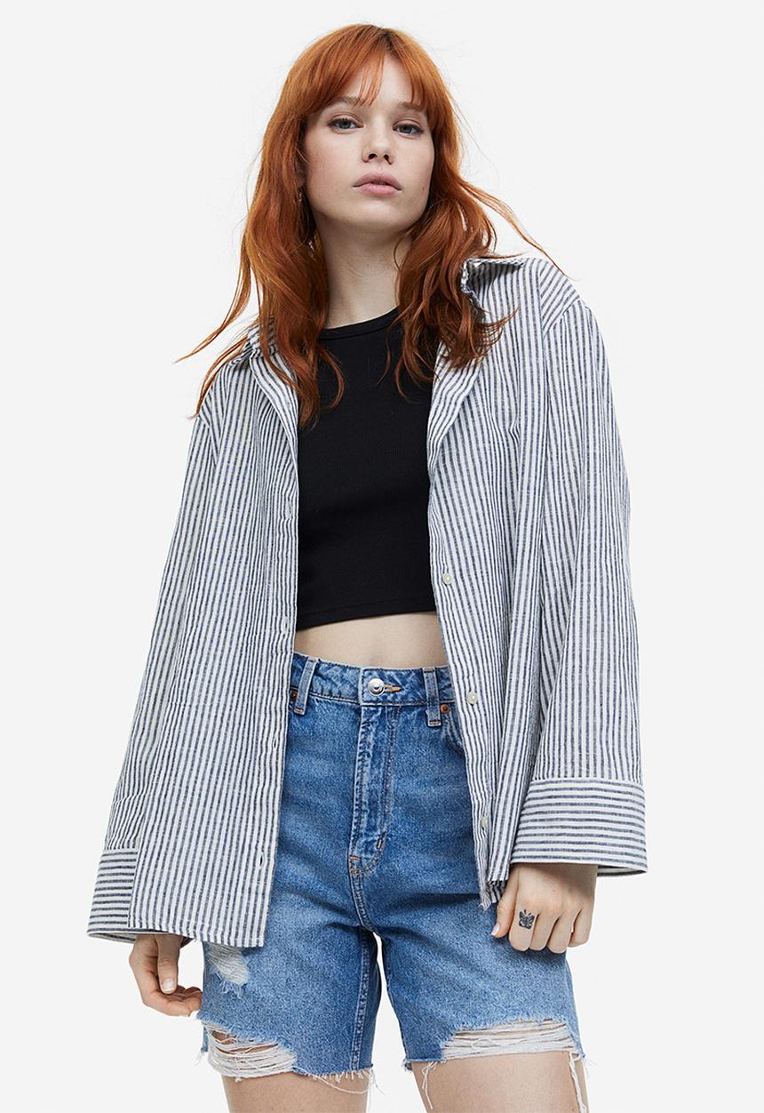 H&M - Linen-blend shirt - black & white striped