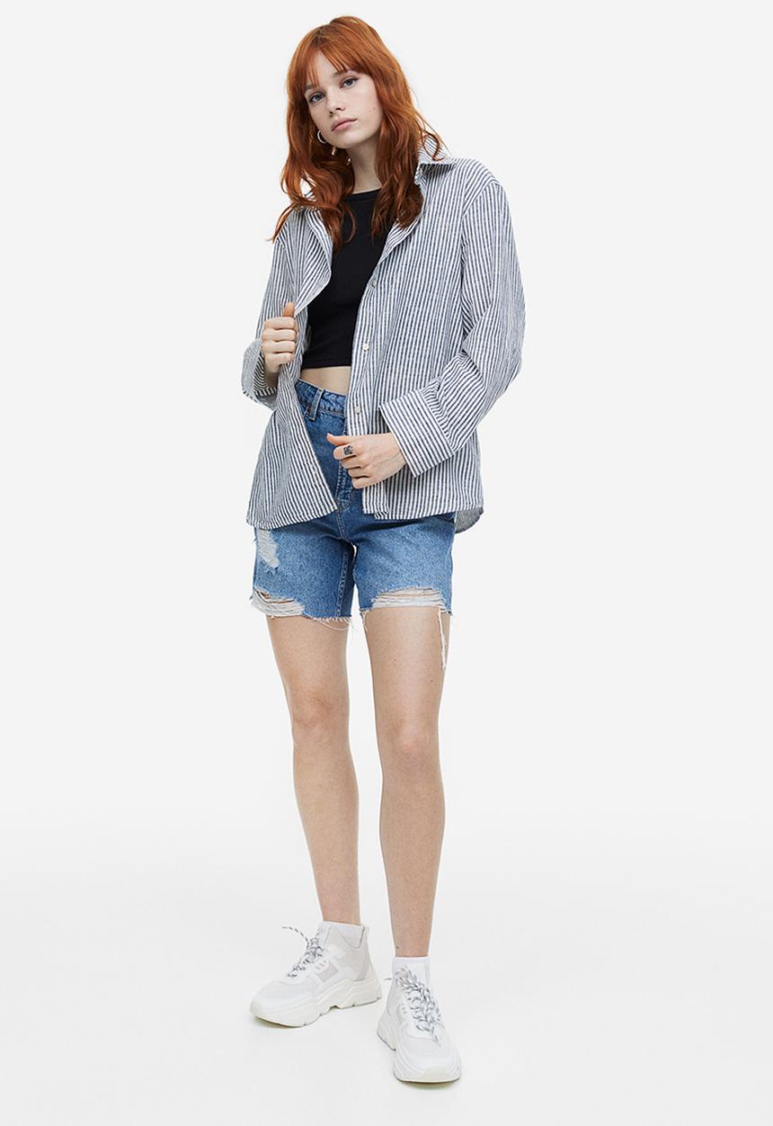 H&M - Linen-blend shirt - black & white striped