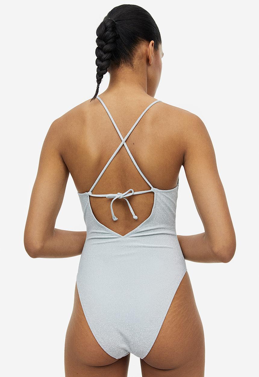 H&M - High leg swimsuit - silver-coloured/glittery