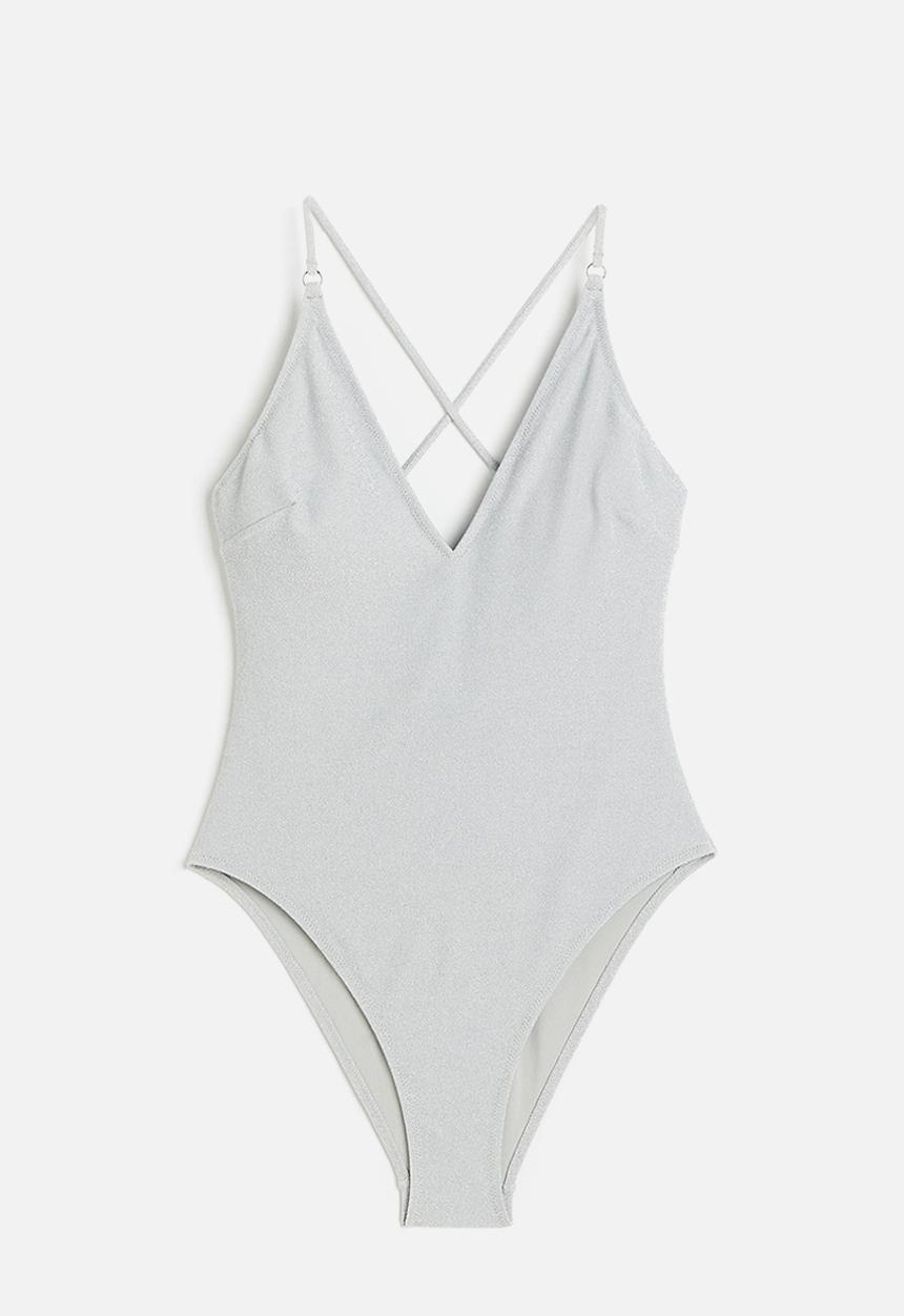 H&M - High leg swimsuit - silver-coloured/glittery