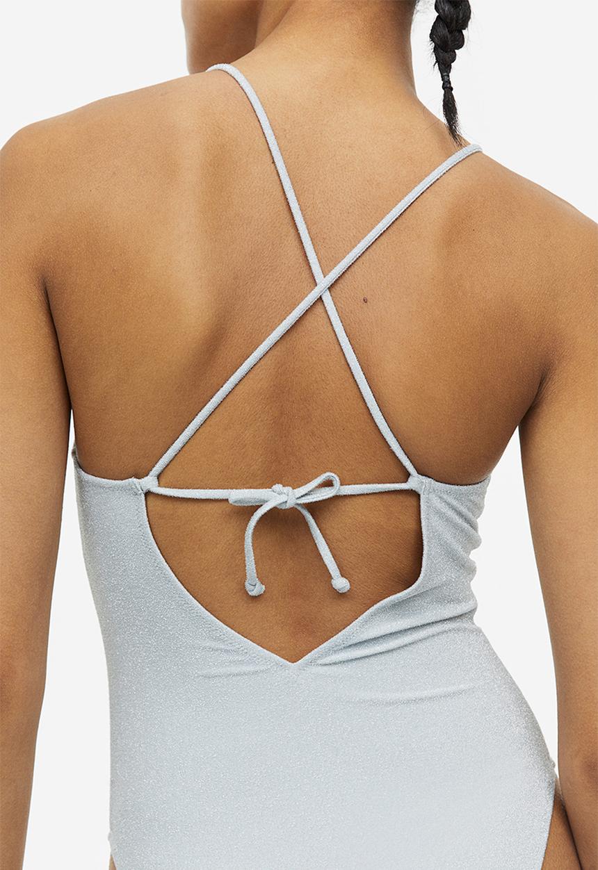 H&M - High leg swimsuit - silver-coloured/glittery