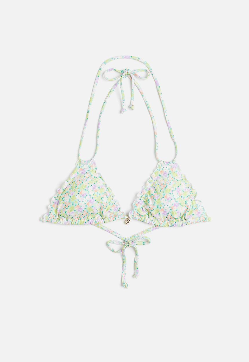 H&M - Padded triangle bikini top - light green/floral