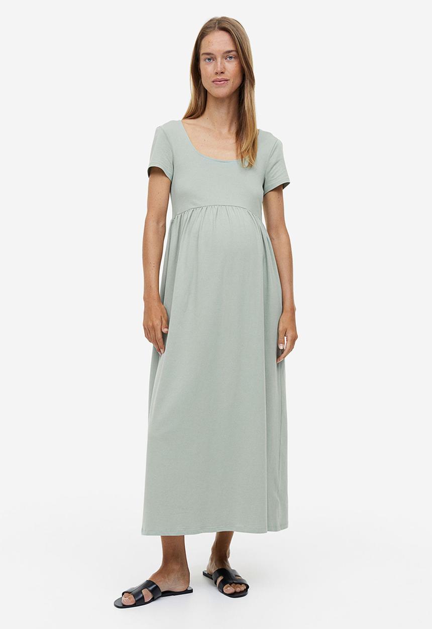 H&M - Mama square-neck jersey dress - light khaki green
