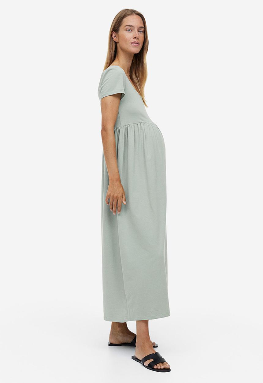 H&M - Mama square-neck jersey dress - light khaki green