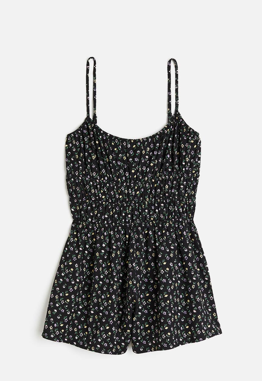 H&M - Crinkled jersey playsuit - black floral 