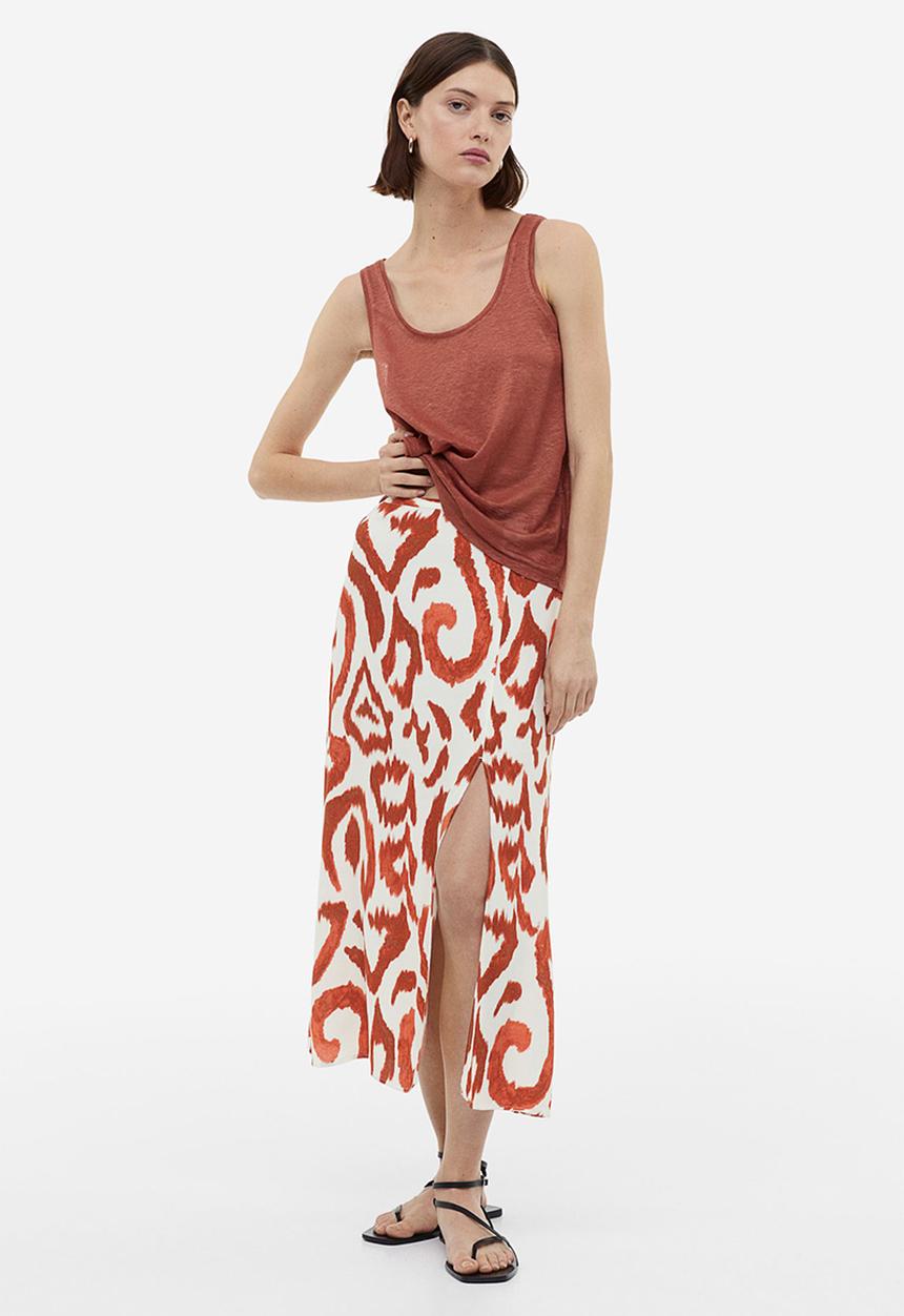 H&M - Crêpe skirt - cream brown patterned 