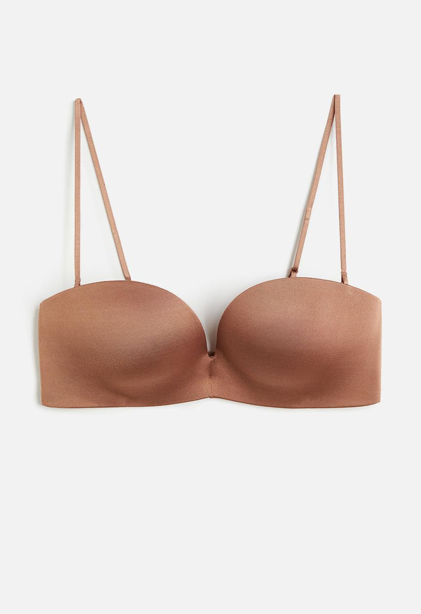 H&M - Microfibre non-wired push-up balconette bra - dark beige