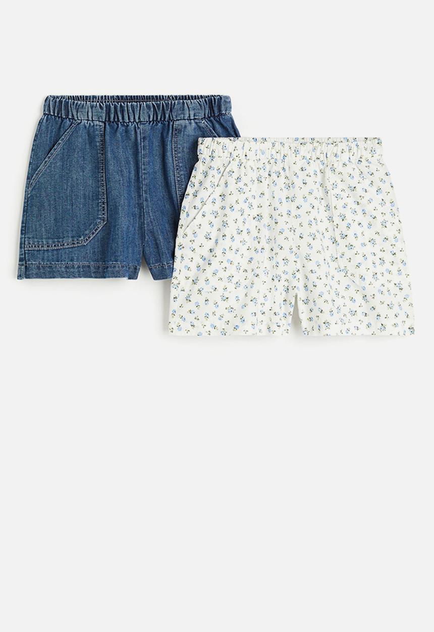 H&M - 2 Pack cotton shorts - denim blue/floral