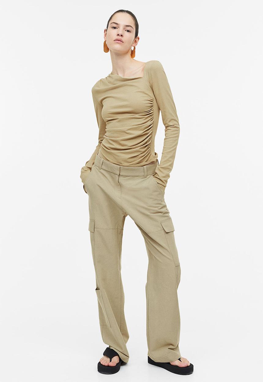 H&M - Linen-blend cargo trousers - beige