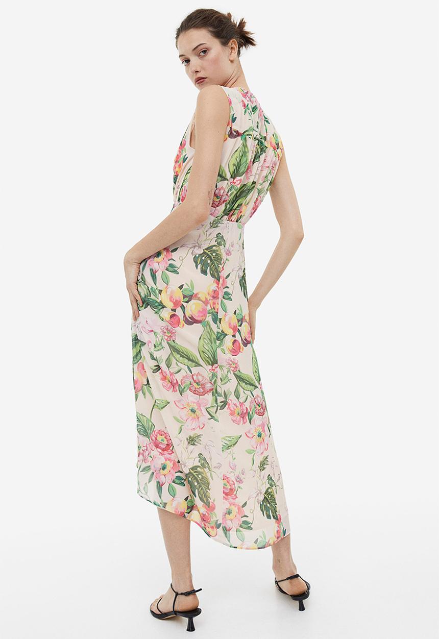 H&M - Patterned chiffon dress - light beige floral