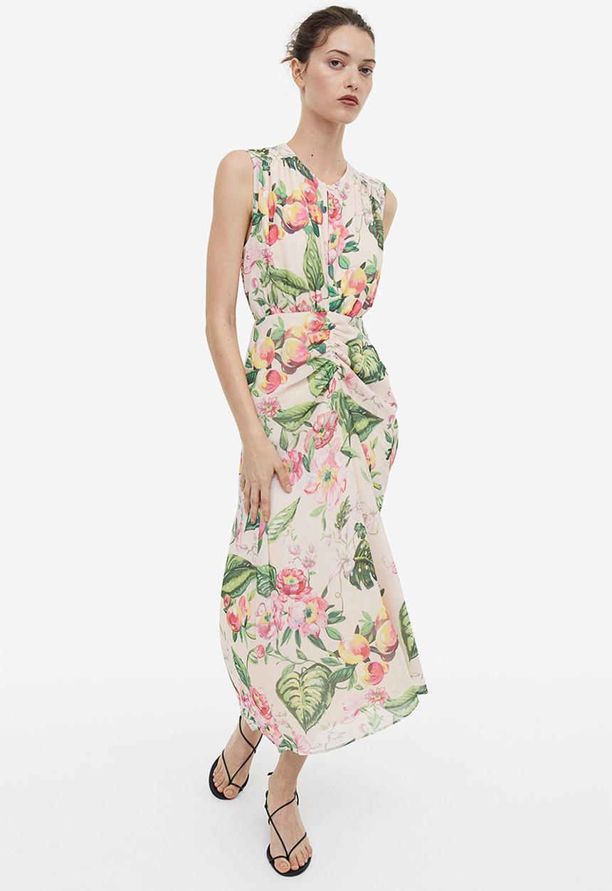 H&M - Patterned chiffon dress - light beige floral