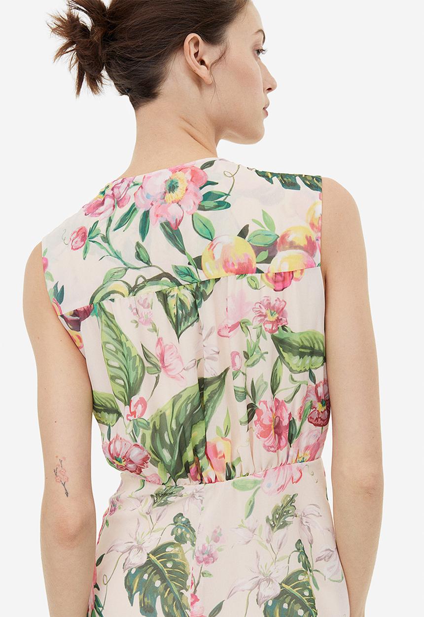 H&M - Patterned chiffon dress - light beige floral