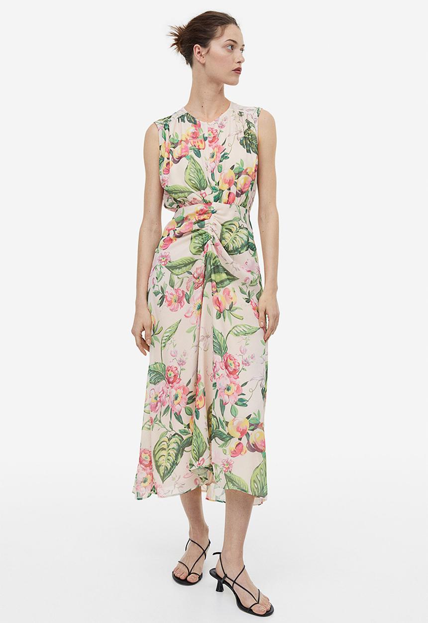 H&M - Patterned chiffon dress - light beige floral