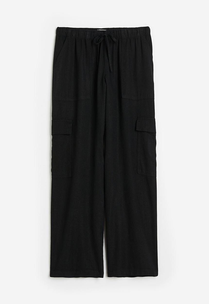 H&M - Linen-blend cargo trousers - black