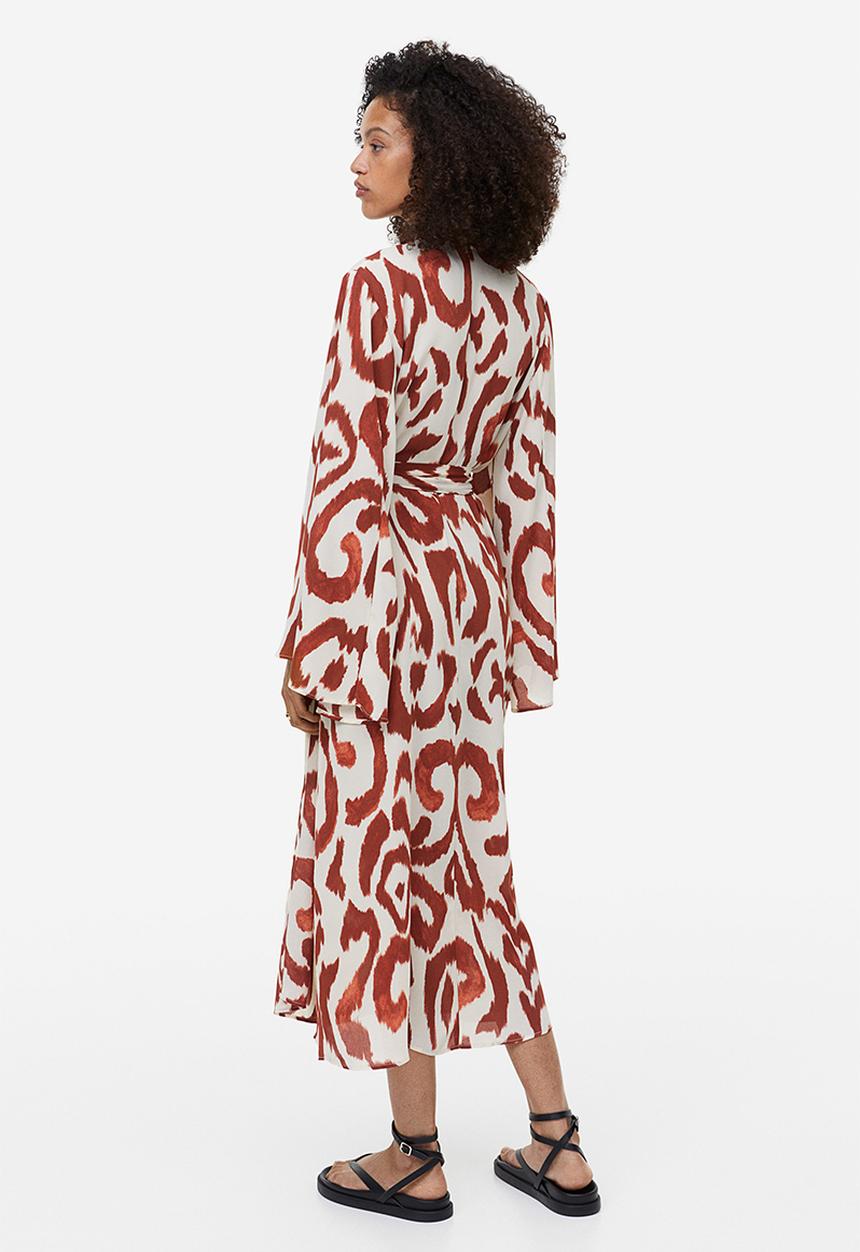 H&M - Long wrap dress - cream & brown patterned