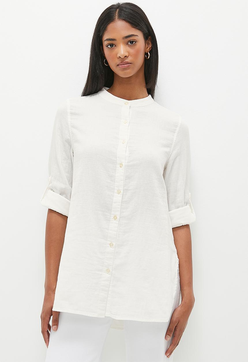 dailyfriday - Cotton mandarin collar shirt - white