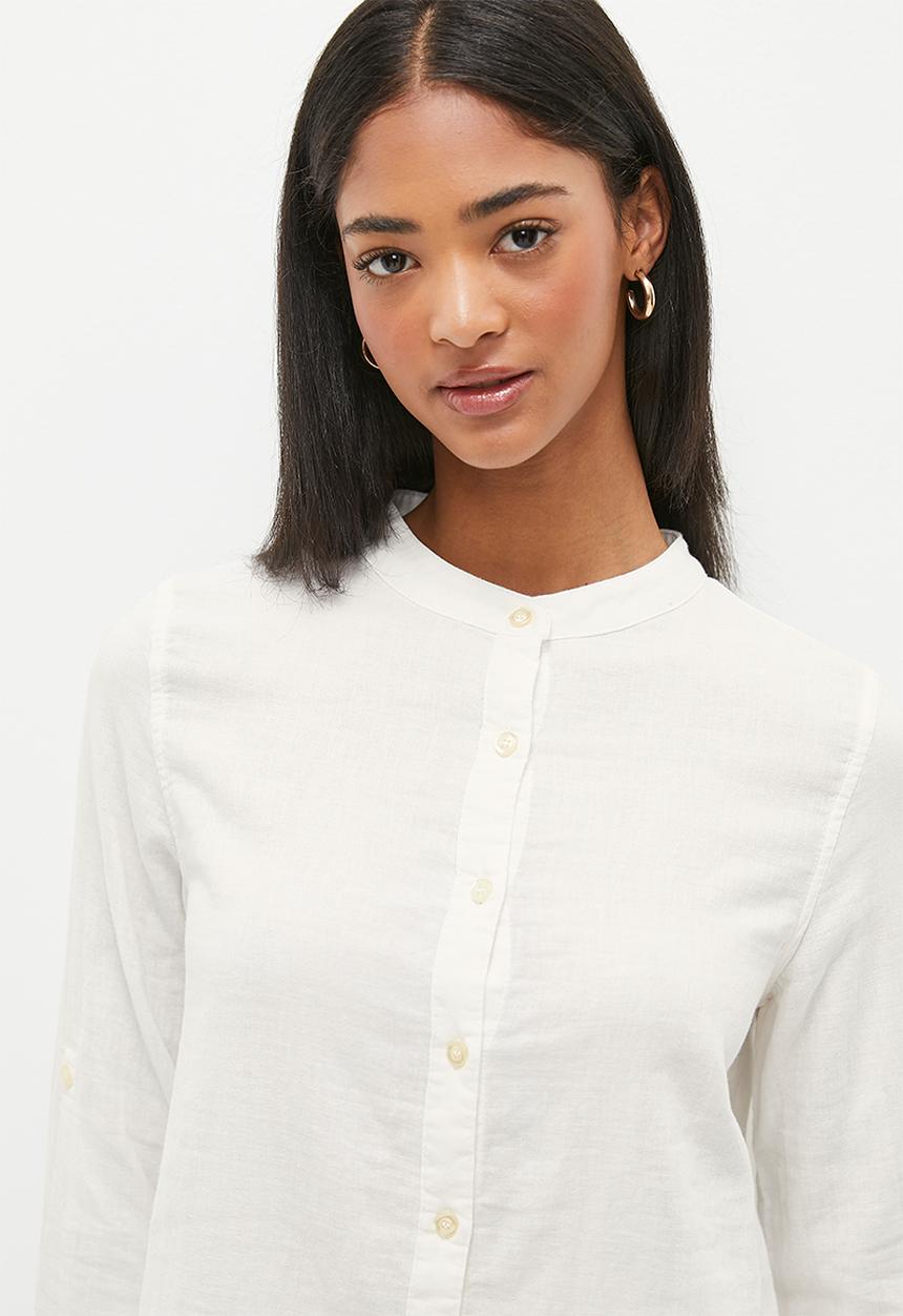 dailyfriday - Cotton mandarin collar shirt - white