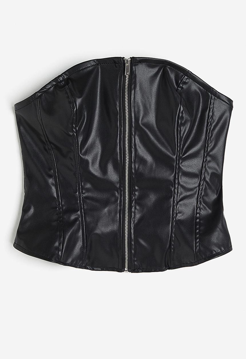H&M - Coated corset top - black