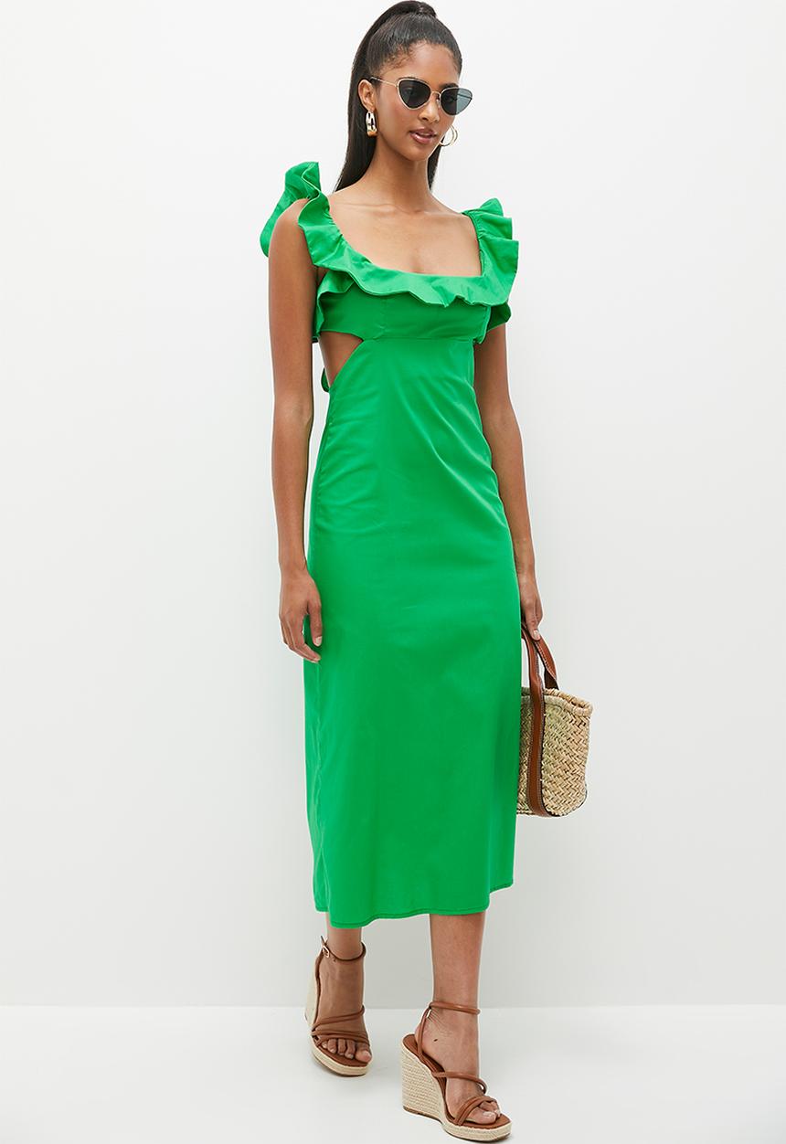 Ruffle detail midi dress - deep mint