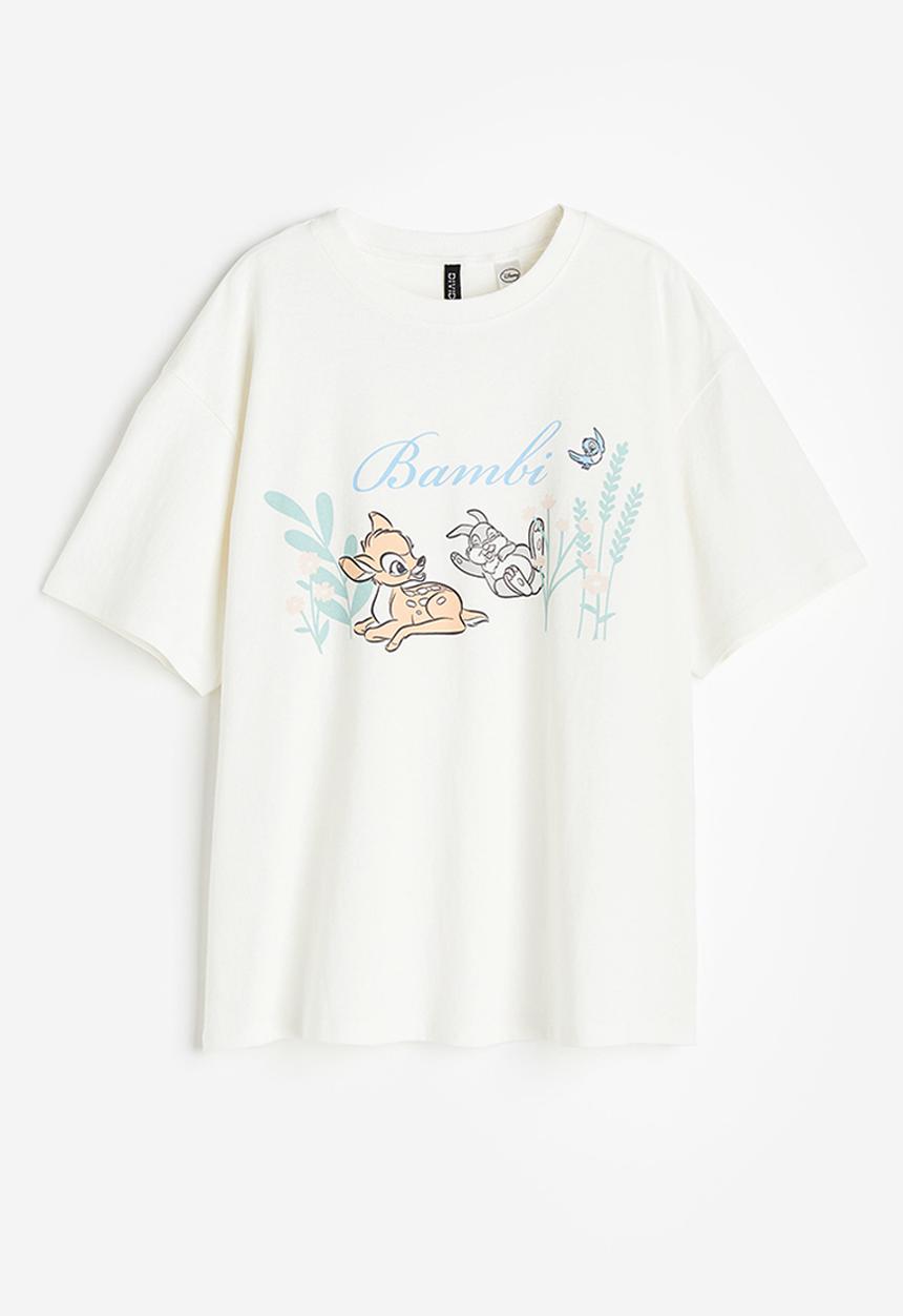 H&M - Oversized printed t-shirt - cream bambi