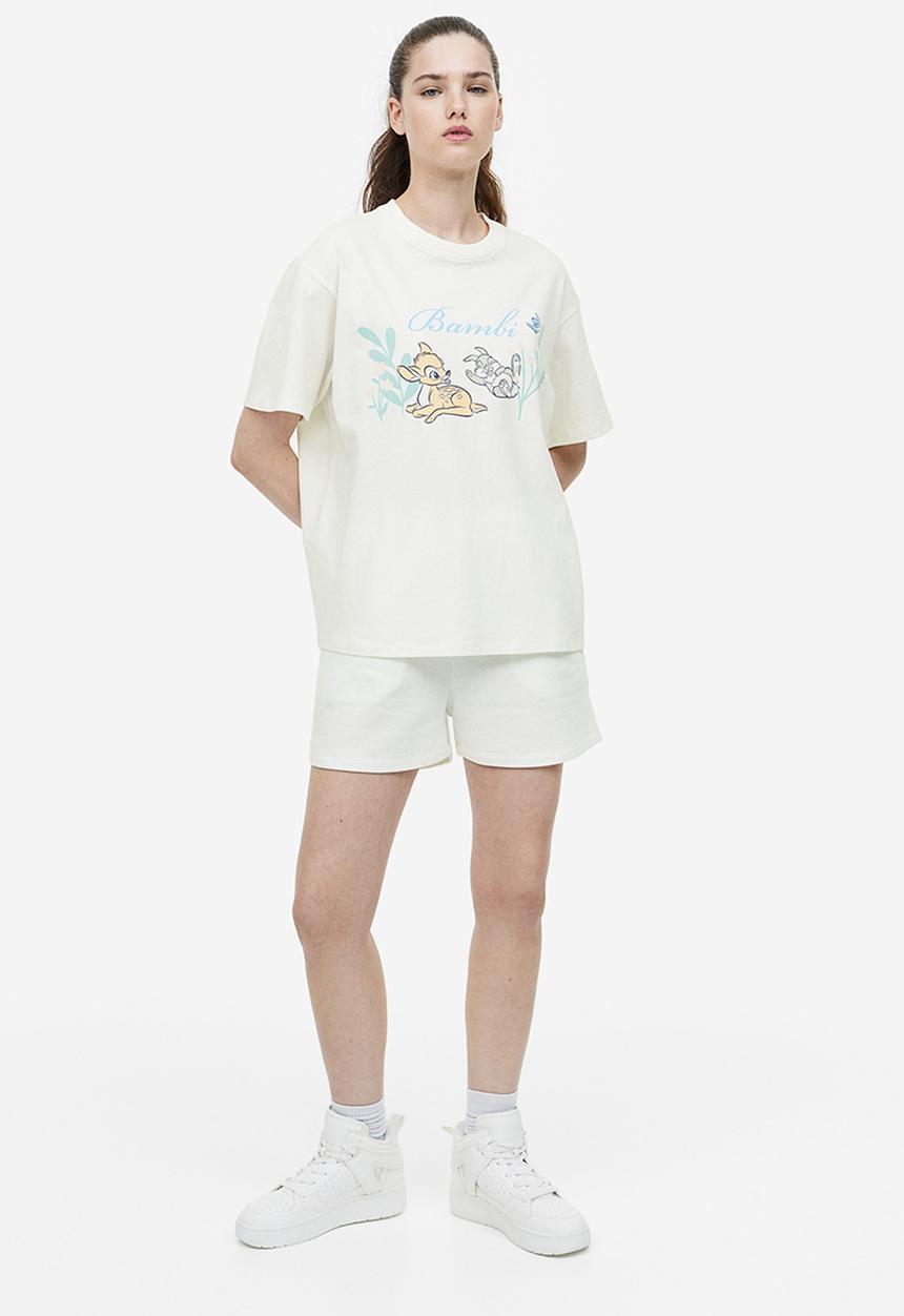 H&M - Oversized printed t-shirt - cream bambi