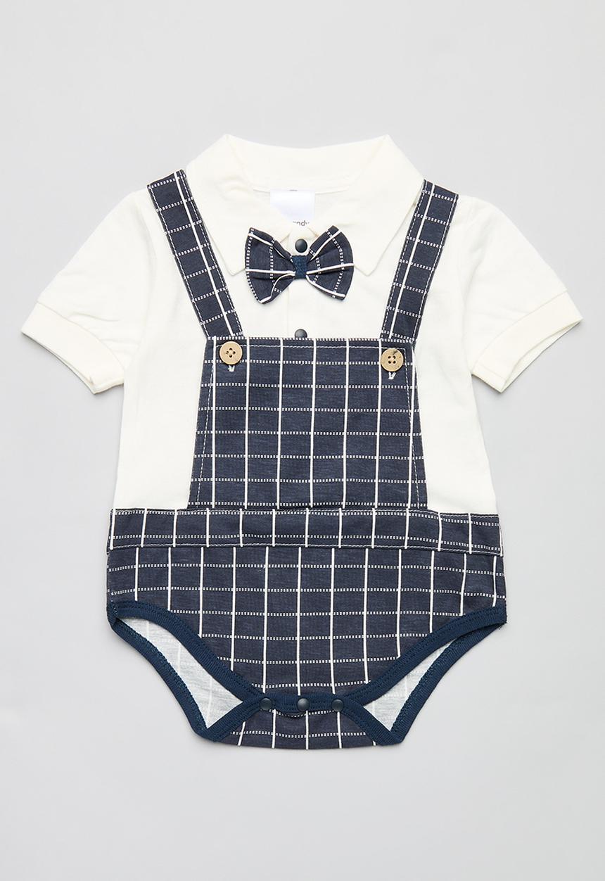 Pop Candy - Baby plaid romper - navy & white