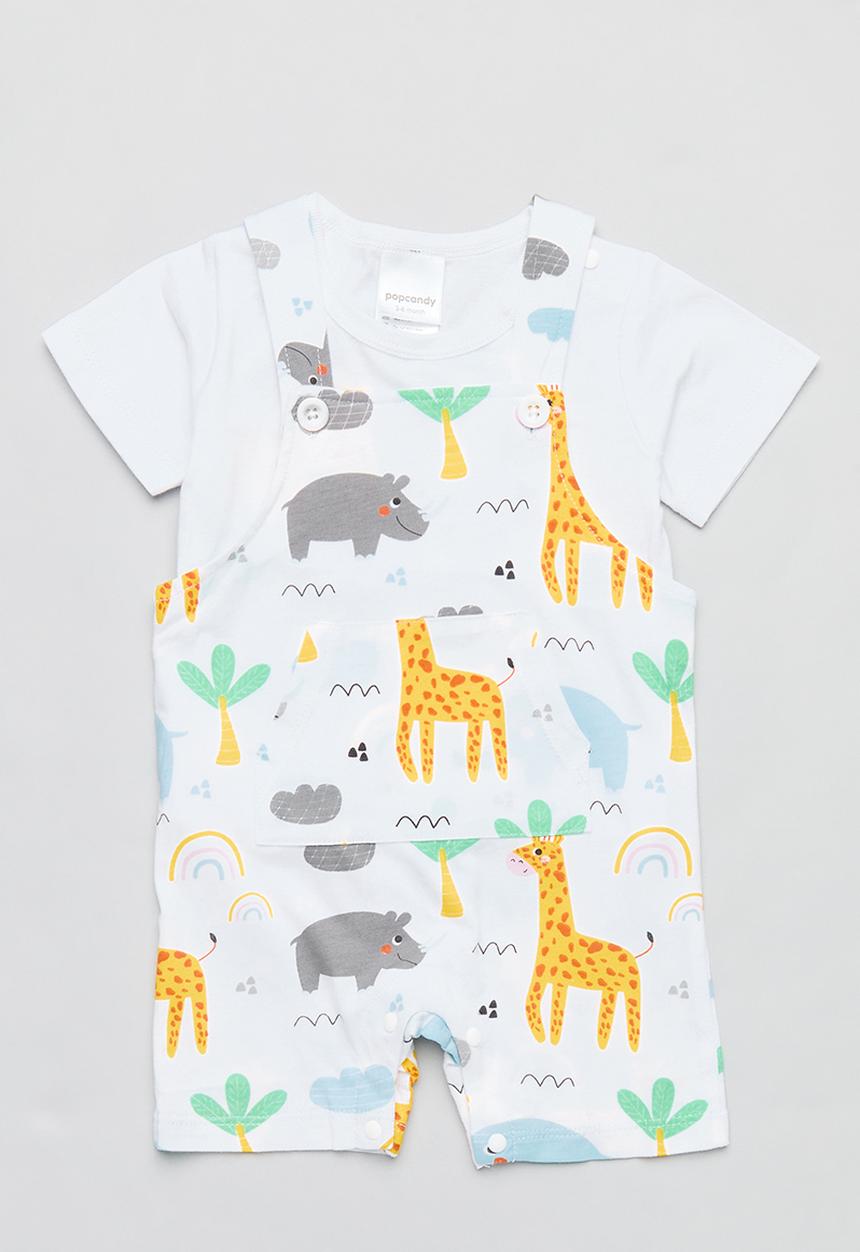 Pop Candy - Baby printed romper tee set - white