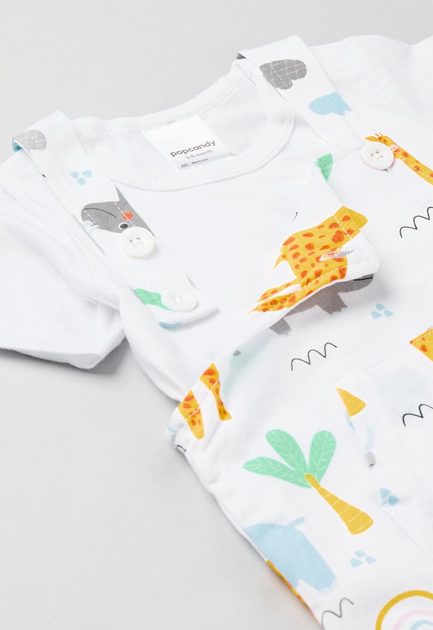 Pop Candy - Baby printed romper tee set - white