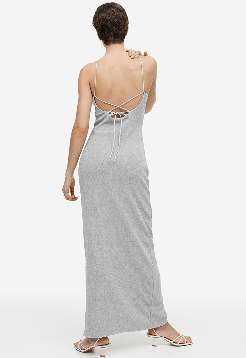 H&M - Glittery slip dress - silver-coloured glittery 