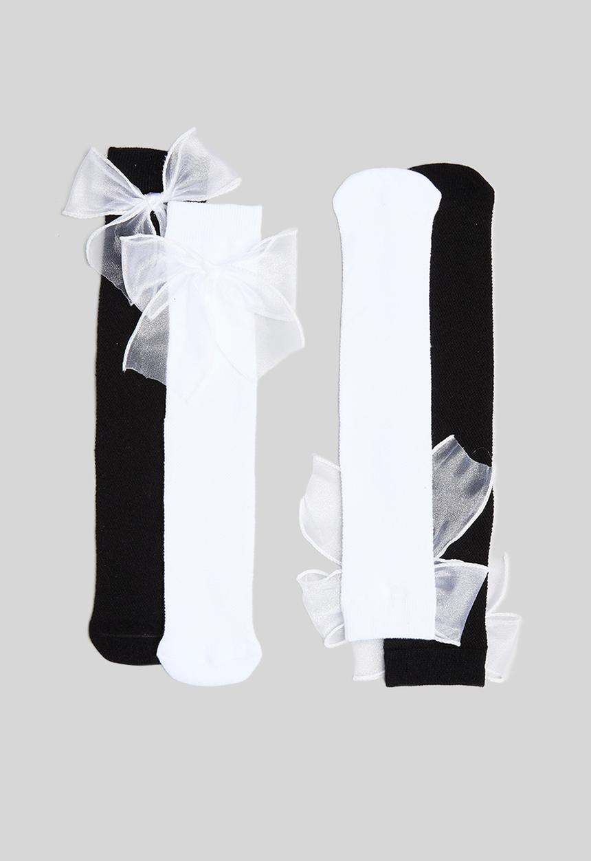 Pop Candy - Bowknot knee length sock - black & white
