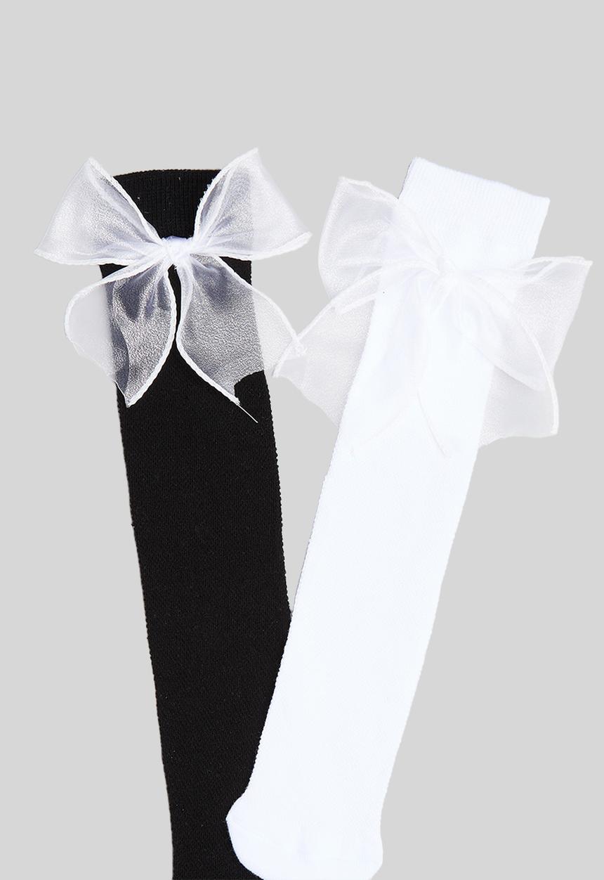 Pop Candy - Bowknot knee length sock - black & white