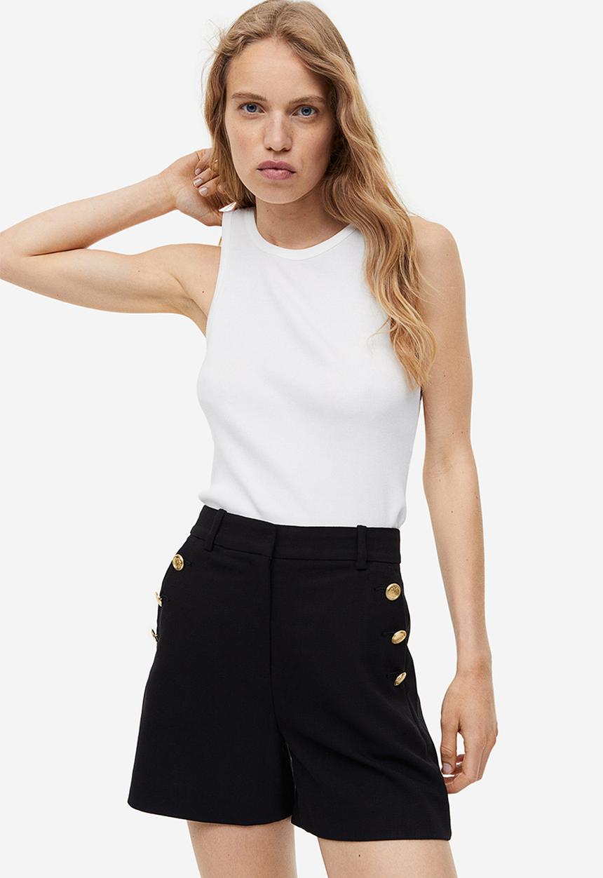 H&M - Button-detail shorts - black