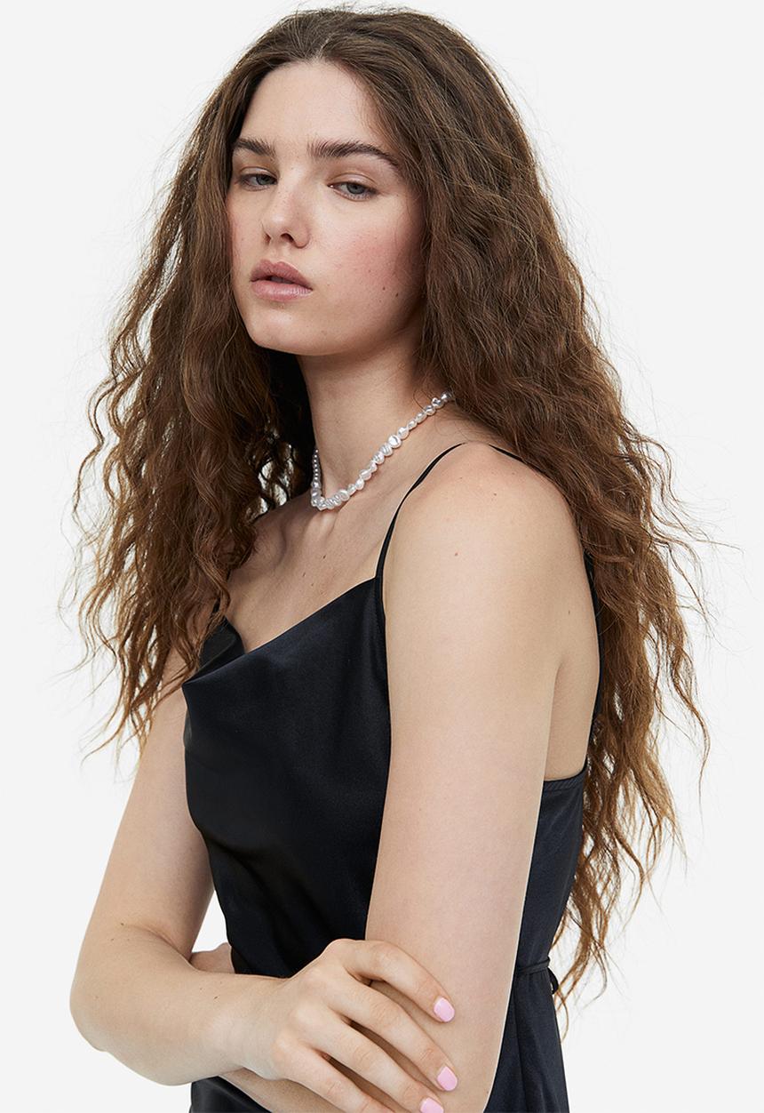 H&M - Tie-detail satin dress - black