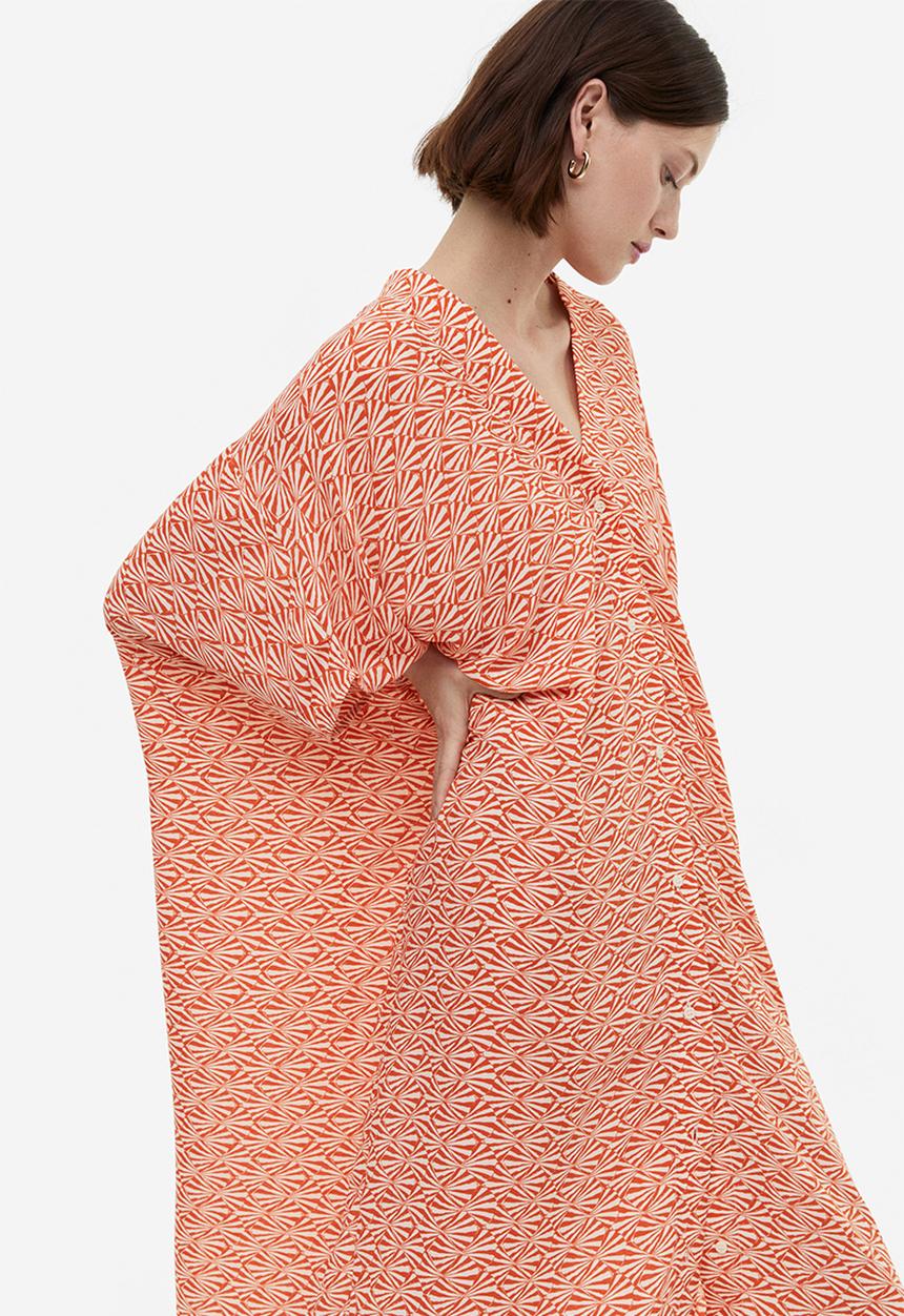 H&M - Oversized kaftan dress - orange/patterned