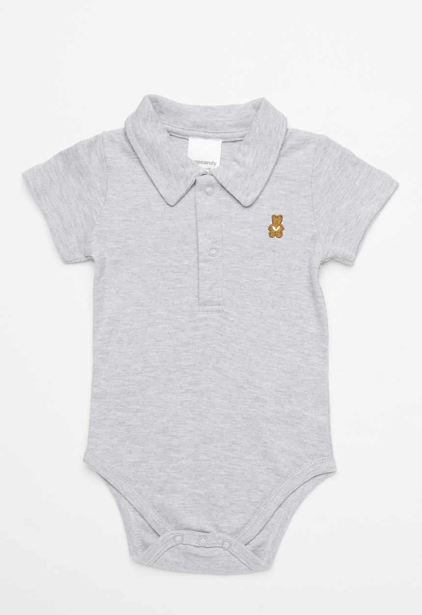 Pop Candy - Baby boy collared romper - grey
