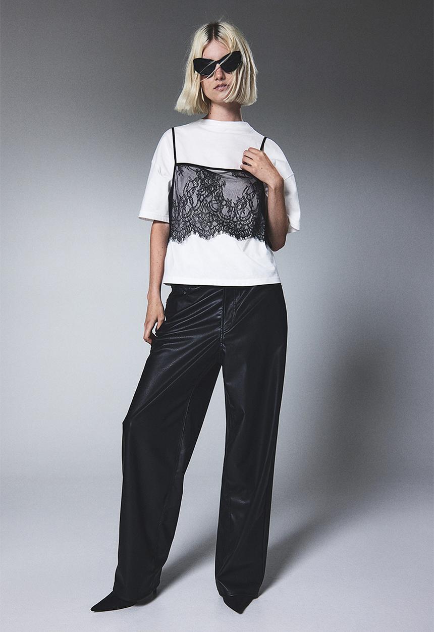 H&M - Lace crop top - black