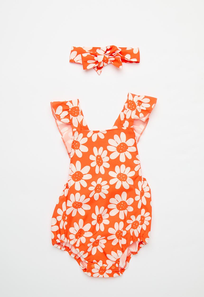 Pop Candy - Printed romper  & headband set - orange
