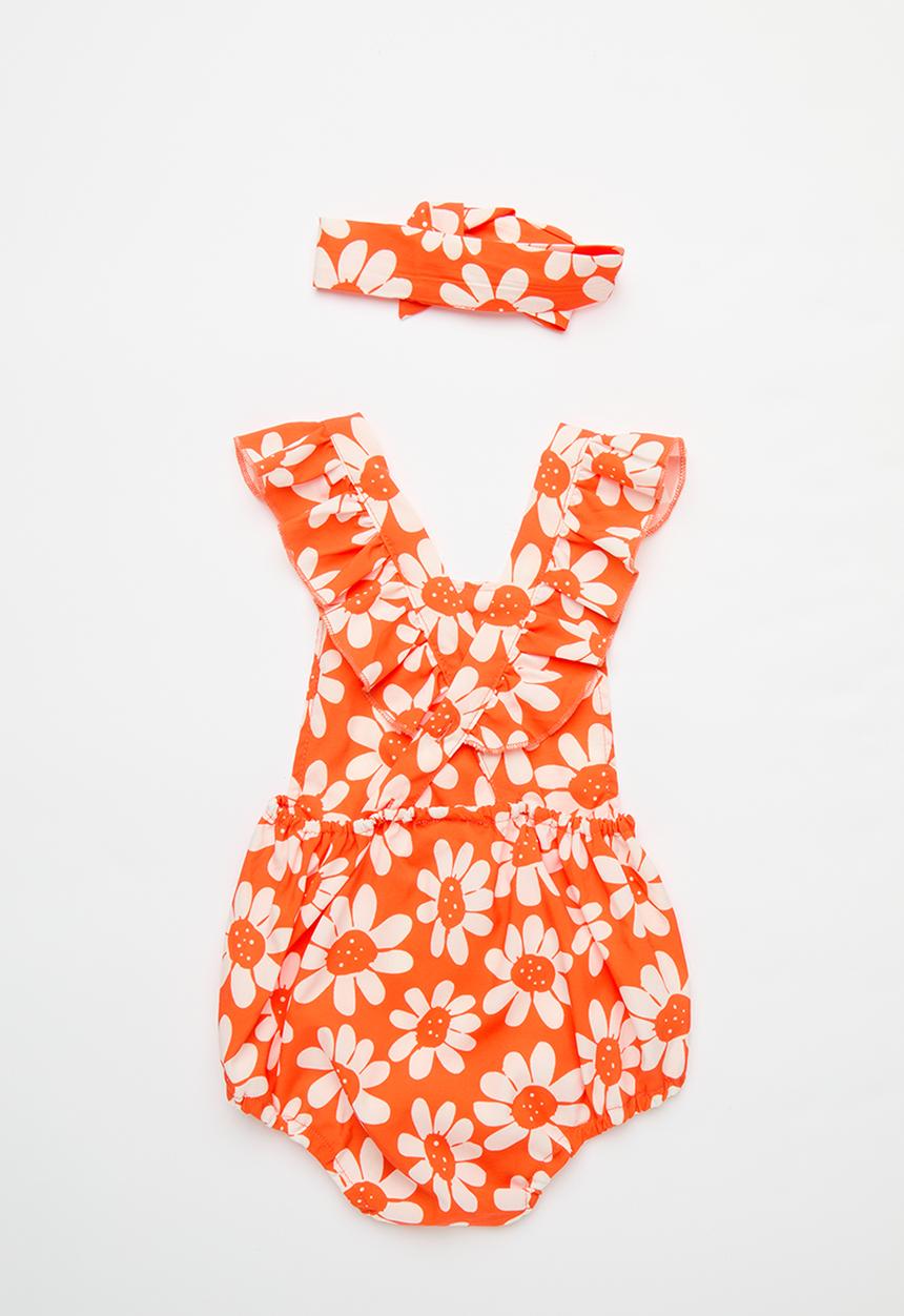 Pop Candy - Printed romper  & headband set - orange