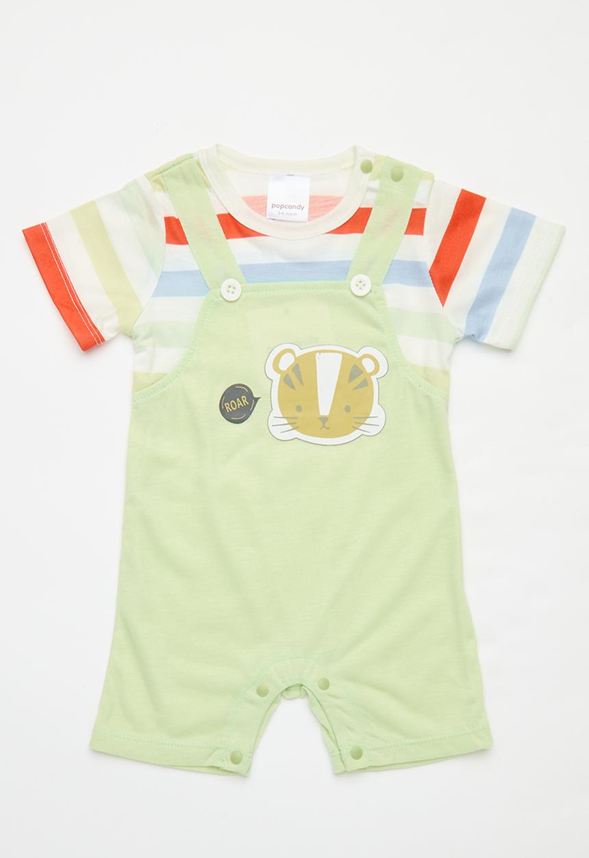 Pop Candy - Baby striped romper tee set - green